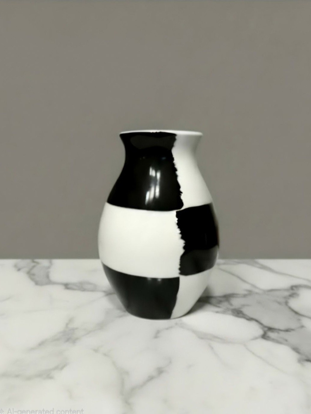 Vintage MCM Bitossi Ceramic black and white checkered vase, Italy 8" Tall